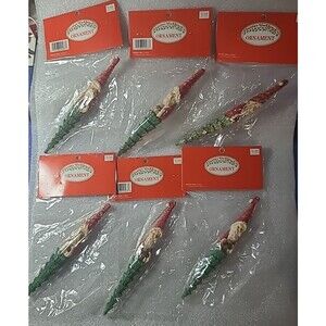 Lot of 6 Santa's Workbench Santa 7" Icicle Ornament Vintage Original Packaging